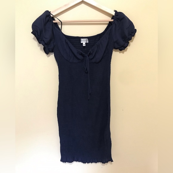 Navy Blue Shirred Bodycon Mini Dress - Picture 2 of 6